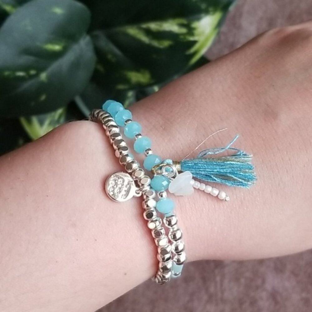 Love This Life turquoise & silver bracelet set NEW